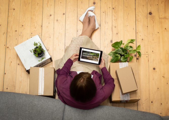 Woman looking at a tablet