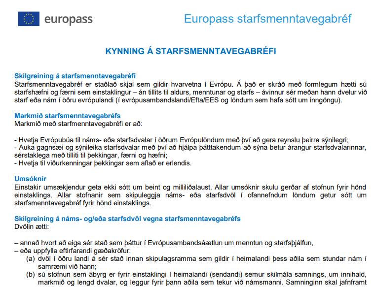 Europass Mobility Instructions | Icelandic | Europass