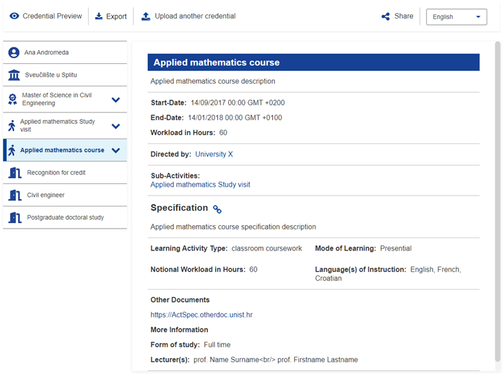 Figure 5 Learning Activity data displayed in the EDC Viewer