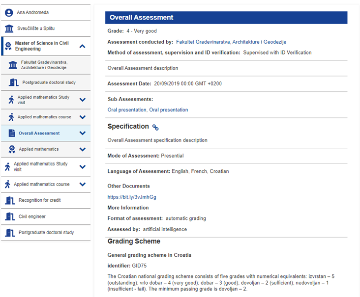 Figure 7 Description of a prospective learning opportunity type entitlement in the EDC Viewer