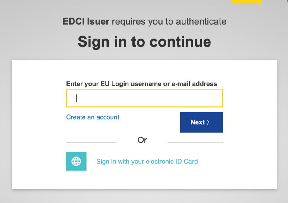 Figure:  EU Login sign in screen