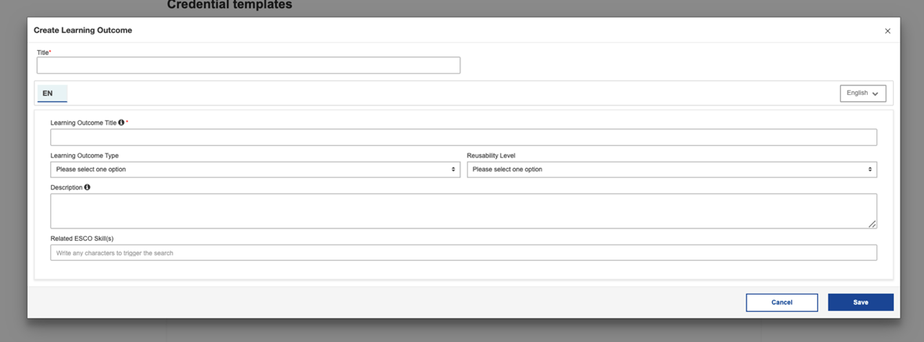 Screenshot of the learning outcomes tab.